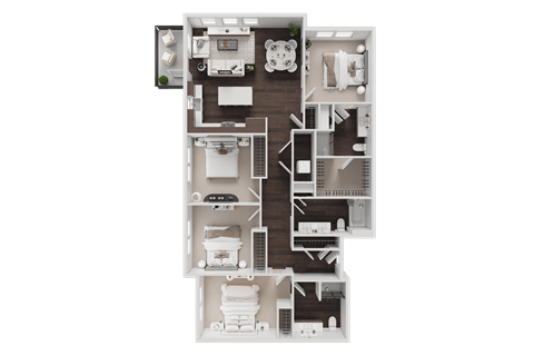 Floor plan for 4 beds, 3 baths, 1595 sqft